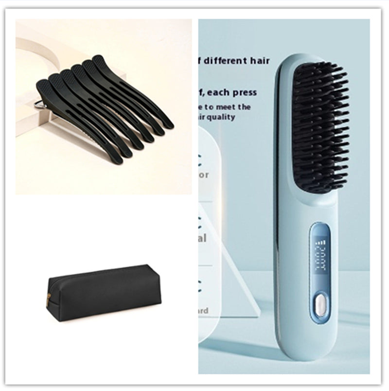 2 in 1 Straight Hair Comb Wireless Hair Straightener Brush Hair Fast Heating Portable Hot Curler USB Charging