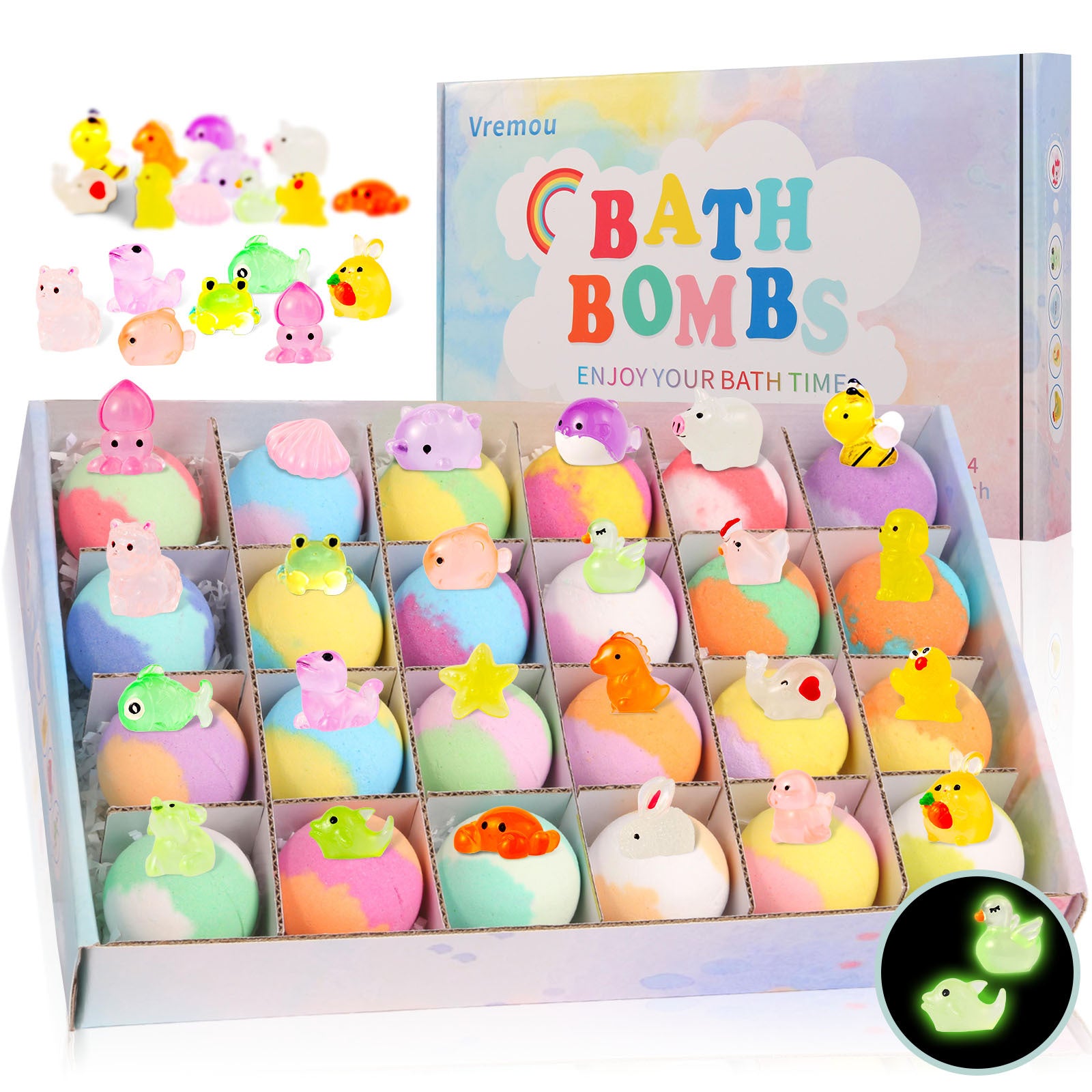 Glow-In-The-Dark Doll-Shaped Bath Bombs - Kids Bath Time Fun Set with Fizzing Bubble Foam