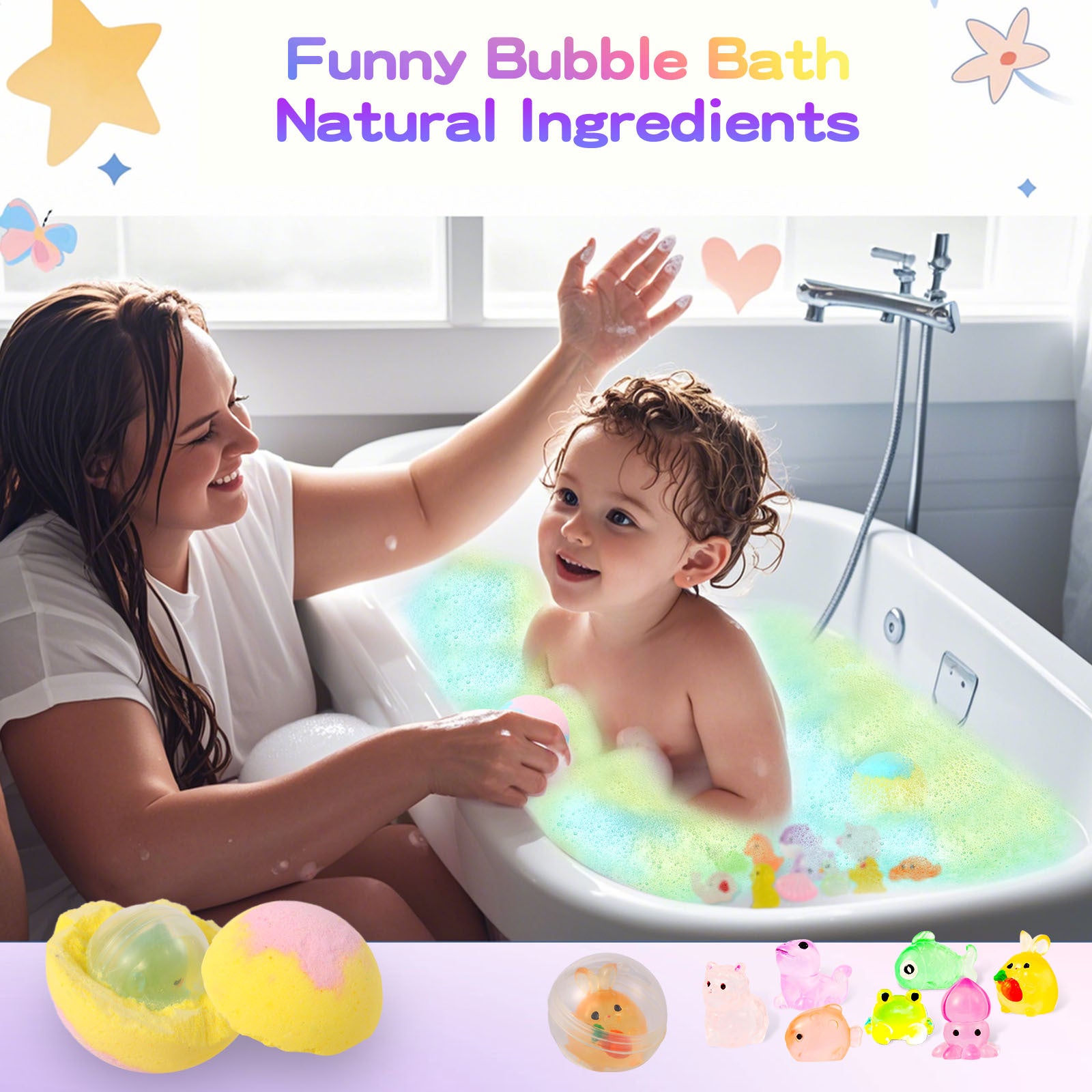 Glow-In-The-Dark Doll-Shaped Bath Bombs - Kids Bath Time Fun Set with Fizzing Bubble Foam