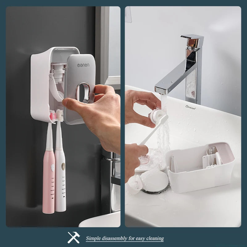 Automatic Toothpaste Dispenser Squeezer with Toothbrush Holder Wall Mounted Bathroom Accessories Sets