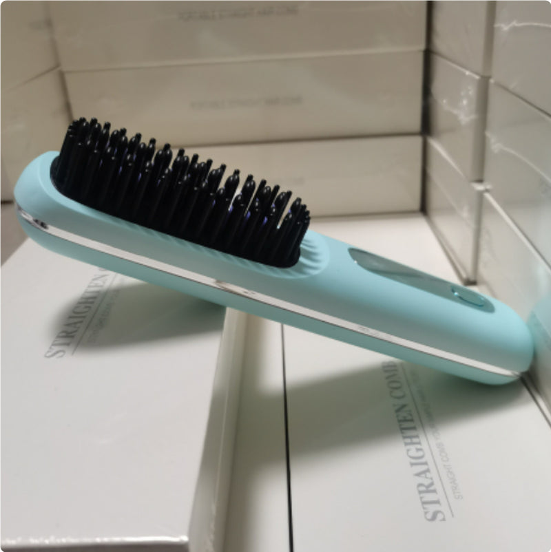 2 in 1 Straight Hair Comb Wireless Hair Straightener Brush Hair Fast Heating Portable Hot Curler USB Charging
